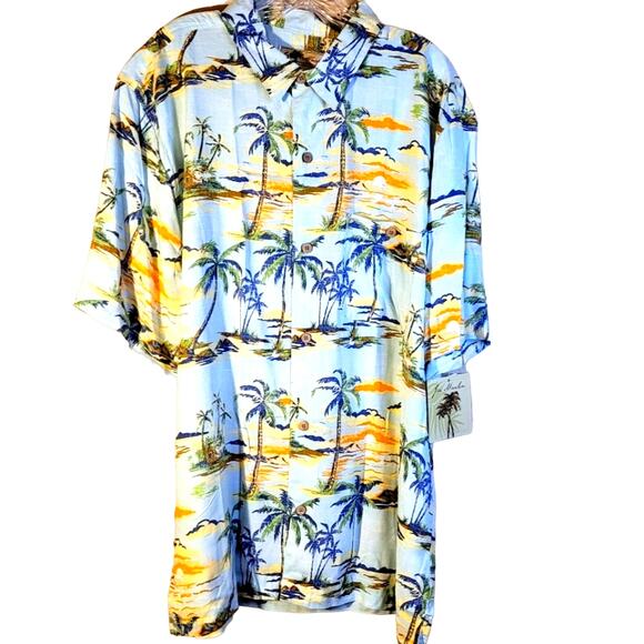 Joe Marlin Hawaiian Aloha Shirt Men's Size XL Blue Palm Trees Tiki Beach Luau - Picture 1 of 7